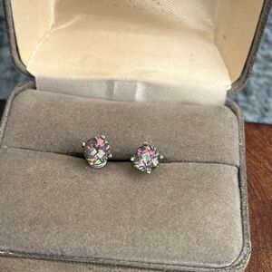 Mystic Topaz Gemstone Stud Earrings in Sterling Silver Fairy